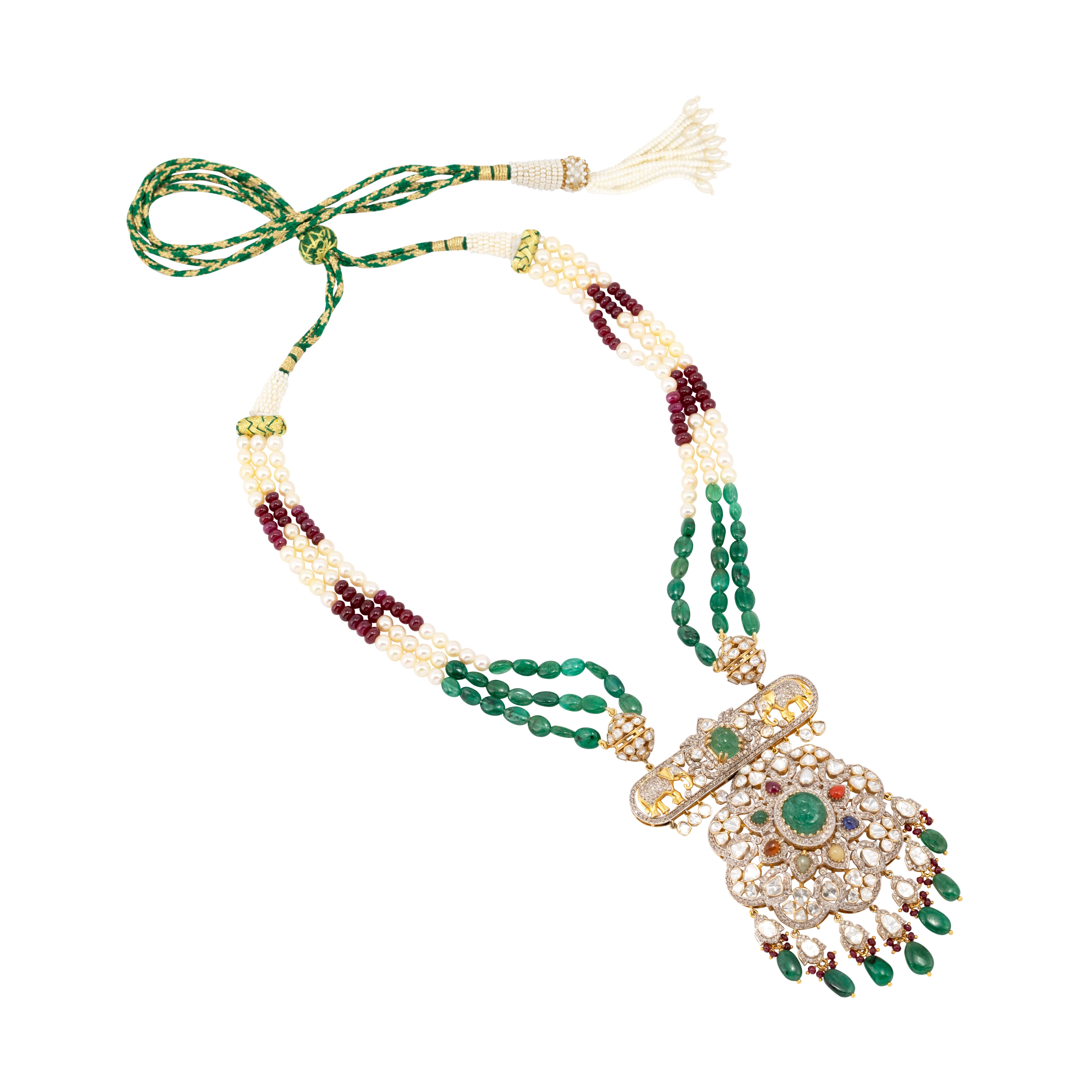 Navratan Necklace with Open Polki and beads